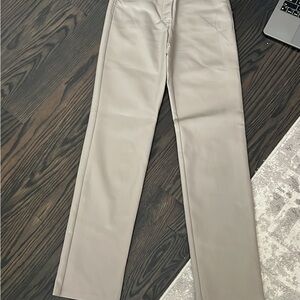 Beige Straight Leg Dress melina leather Pants